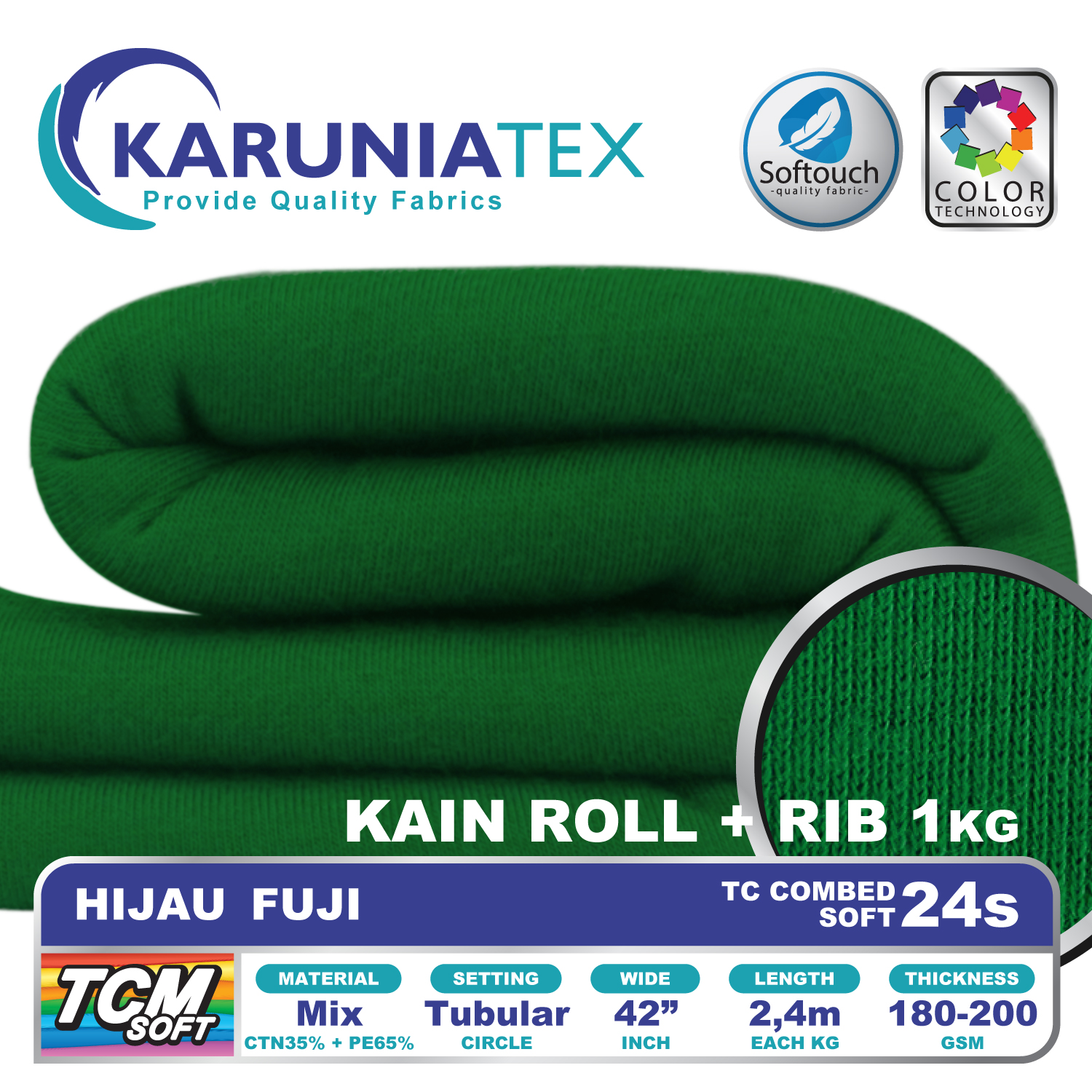 Tcm Soft 24s Hijau Fuji Roll + Rib 1 kain kaos