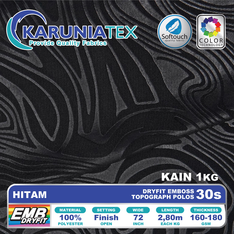 Dryfit Emboss Topografi Polos Hitam - Toko Bahan Kaos Karunia Textile