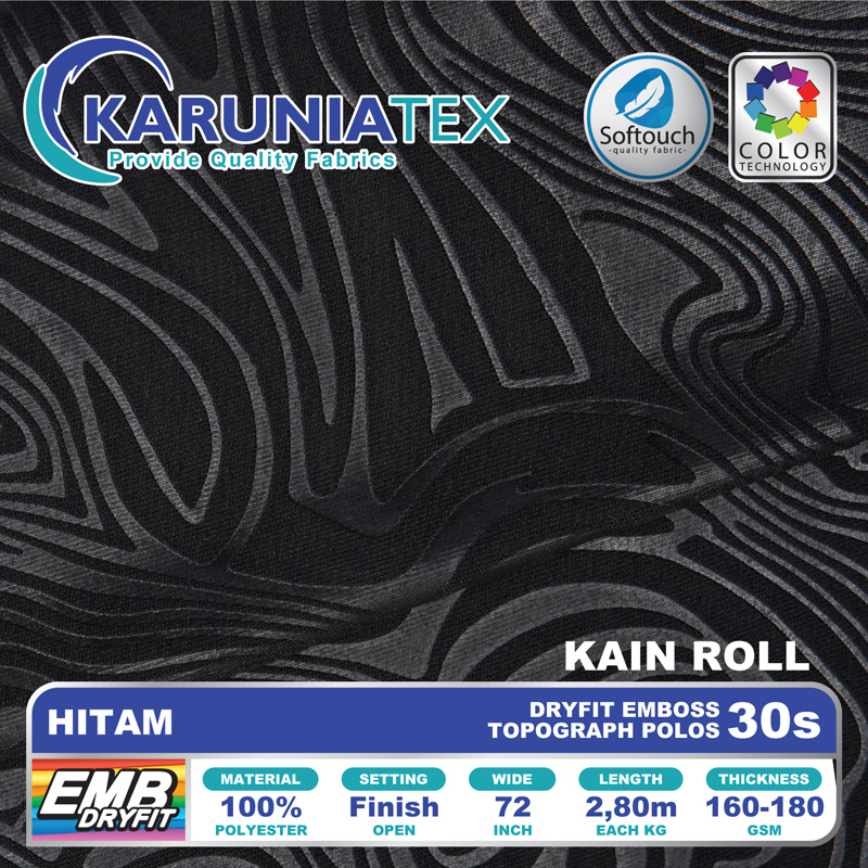 Dryfit Emboss Topografi Polos Hitam - Toko Bahan Kaos Karunia Textile