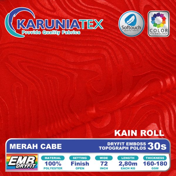 Dryfit Emboss Topografi Polos Merah Cabe - Toko Bahan Kaos Karunia Textile