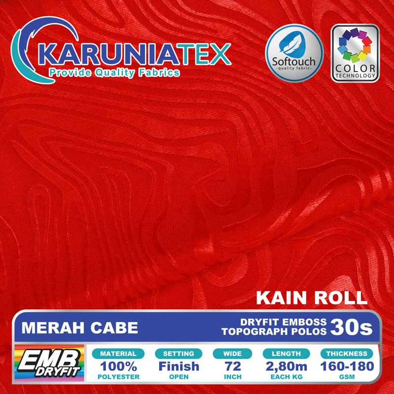 Dryfit Emboss Topografi Polos Merah Cabe - Toko Bahan Kaos Karunia Textile