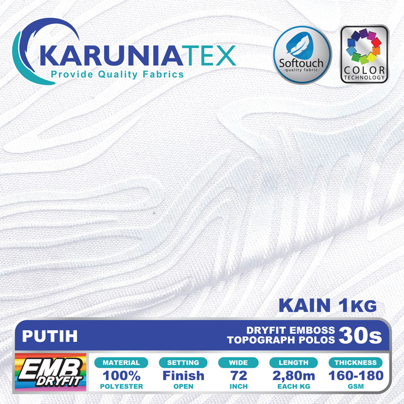 Dryfit Emboss Topografi Polos - Putih - Toko Bahan Kaos Karunia Textile