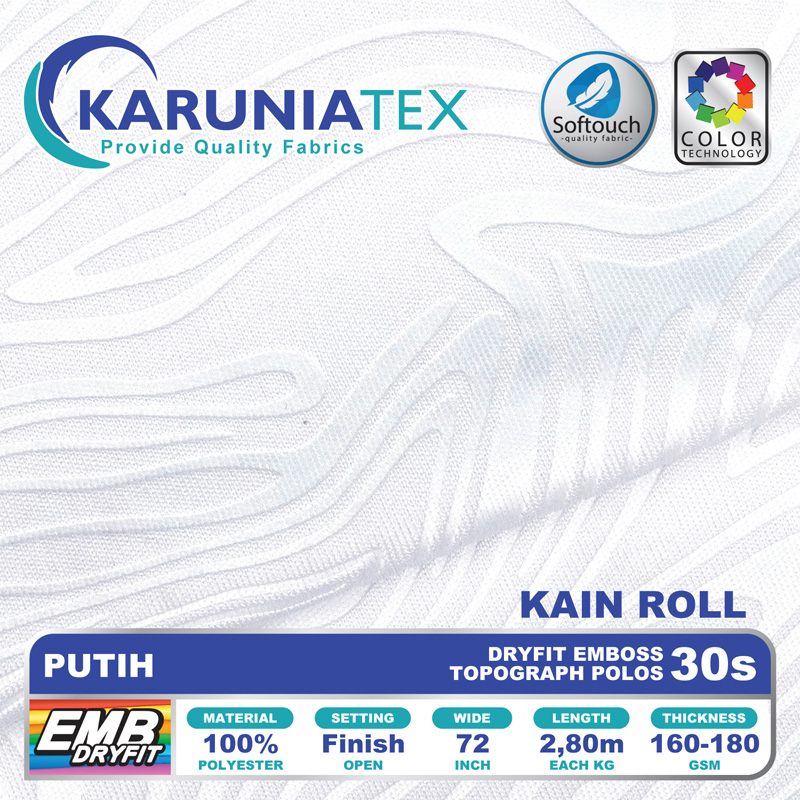 Dryfit Emboss Topografi Polos - Putih - Toko Bahan Kaos Karunia Textile